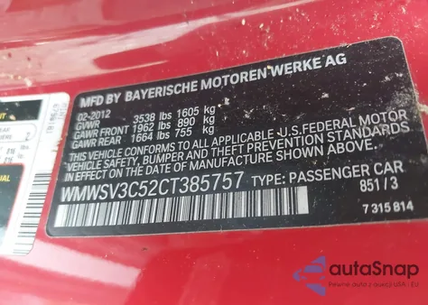 2012 Mini Cooper S z USA, uszkodzony, nr VIN WMWSV3C52CT385757